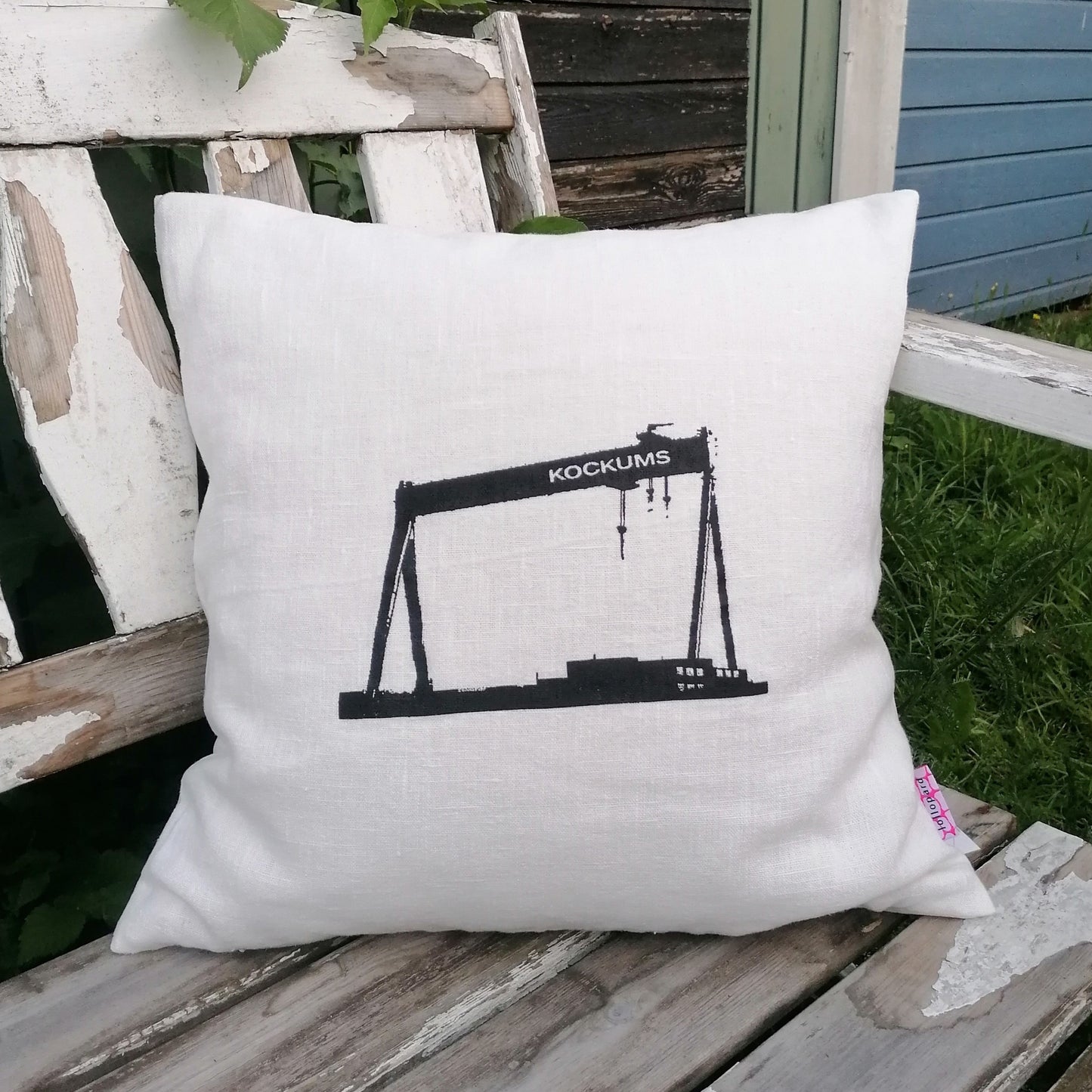 Kuddfodral linne/sammet Kockumskran svart